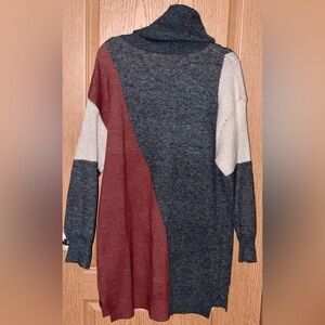 Blu Pepper Colorblock Turtleneck Sweater - Charcoal, Rust, Cream